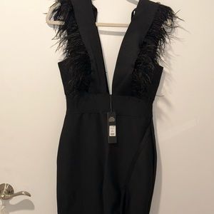 bandage midi black dress